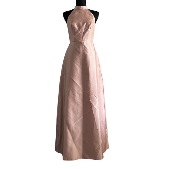 Alfred Sung Dress Size 2 Satin Twill Halter Toasted Sugar Maxi Gown D772 - Picture 1 of 16